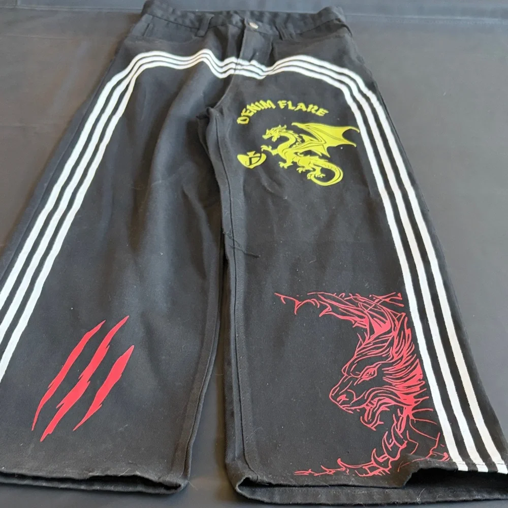 Upsurge Planet Dragon Graphic Wide Leg Track Pants Black